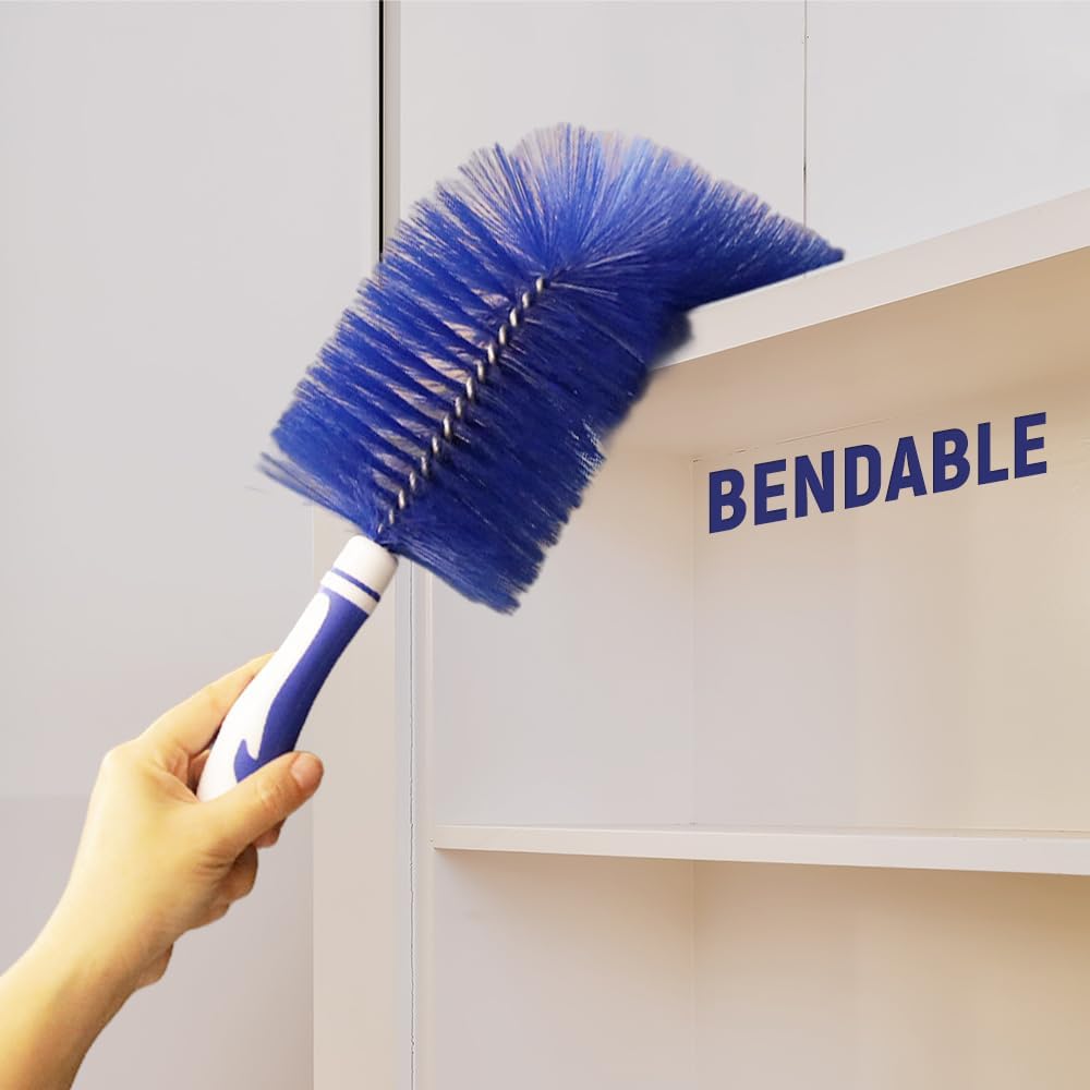 Fan Cleaner Brush, 2025 New Bendable Dusting Brush for Electric and Blind, Reusable Microfiber Dust Collector, Non-disassembly Cleaning (Blue)