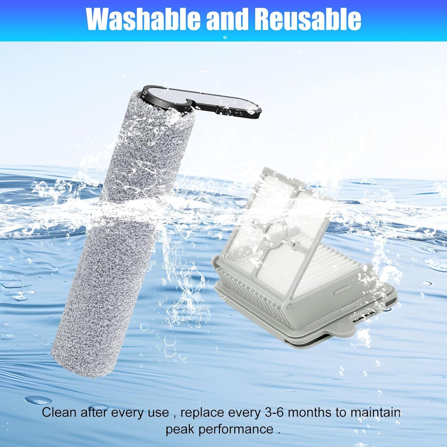 F25 Series Roller Brushes and HEPA Filters Compatible with Roborock F25, F25 ACE, F25 ALT, F25 LT, F25 RT, F25 GT Wet Dry Vacuum Cleaner-6 Pack
