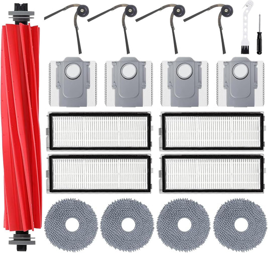 QV35A Replacement Parts for Roborock QV 35A/ QV 35S Robot Vacuum Accessories Kit with 1 Roller Brushes, 4 Mop Pads, 4 Dust Bags, 4 Filters, 4 Side Brushes,1 Cleaning Brush,1 Screwdriver -19Pack