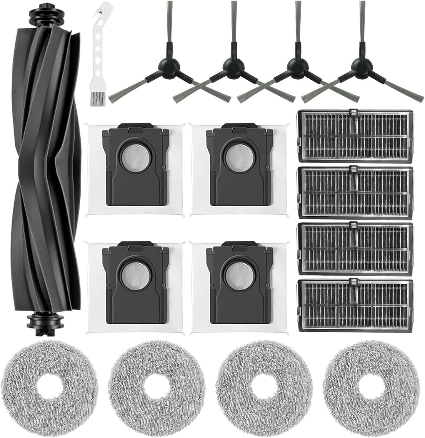 Replacement Parts Kits for Dreame L10s Ultra Gen 2/ L10s Pro Ultra Heat/ X30 Ultra/Mova E30 Ultra Vacuum Cleaners 1 Brush Roll 4 Side Brushes 4 Mops 4 Filters 4 Dust Bags with Cleaning Tool Brush