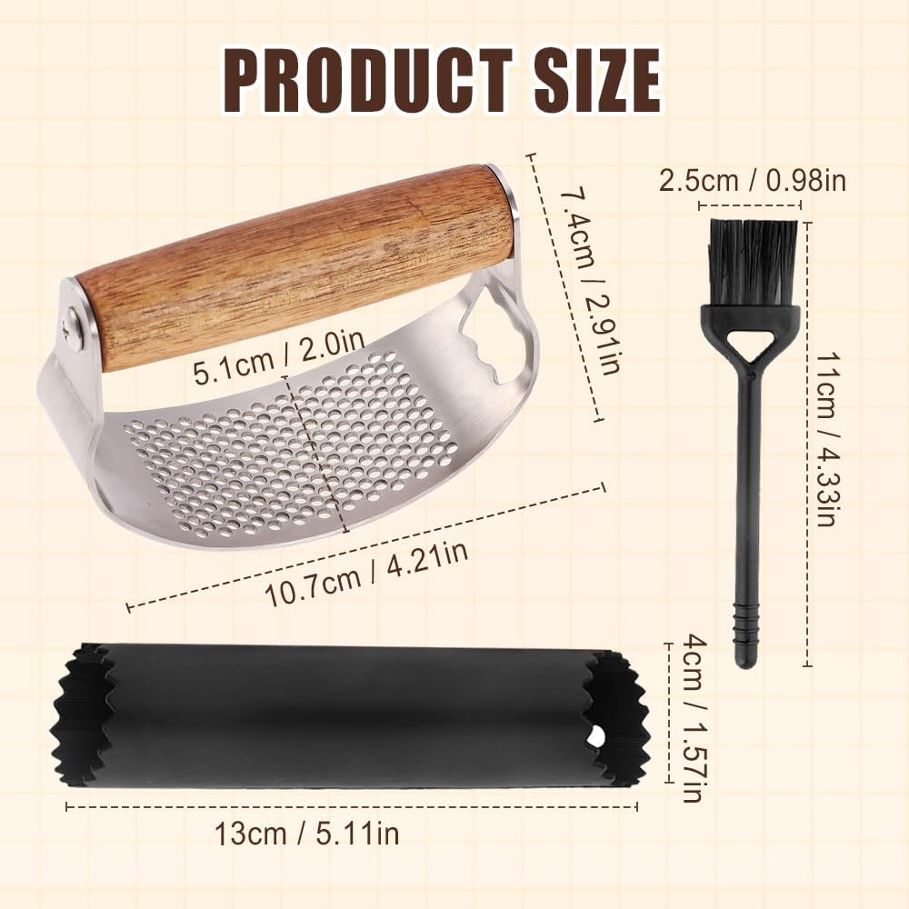 Stainless Steel Garlic Presser, Upgraded Garlic Press Rocker with Peeler and Cleaning Brush, Ergonomic Handle for Cooking Enthusiasts (1 pcs)