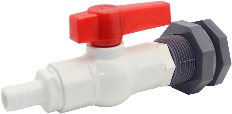 Rain Barrel Spigot PVC Bulkhead Fitting with Ball Valve and 5/8"(16mm) Hose Barb Fitting for Rain Barrel Water Tanks Aquariums Tubs Pools Garden(For 16mm ID Hose), Set of 2