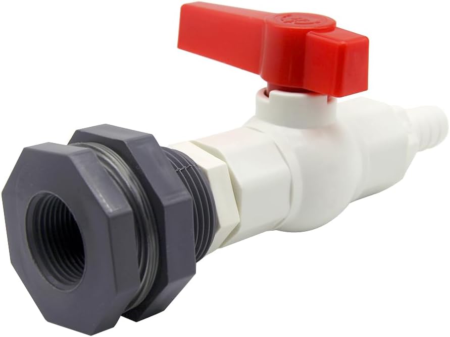Rain Barrel Spigot PVC Bulkhead Fitting with Ball Valve and 5/8"(16mm) Hose Barb Fitting for Rain Barrel Water Tanks Aquariums Tubs Pools Garden(For 16mm ID Hose), Set of 2