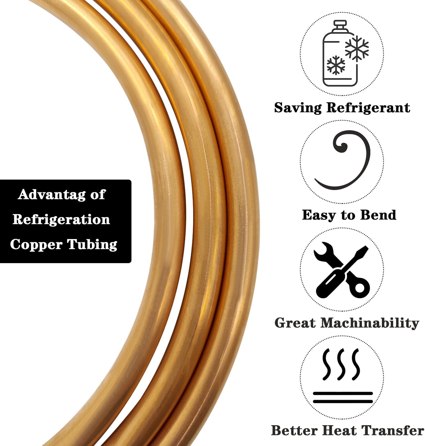 Copper Tubing, 1/4" OD × 3/16" ID 5FT Length Refrigeration Soft Coil Seamless Round Tubing for DIY Handicrafts, Jewelry, Crafts＆Indtry