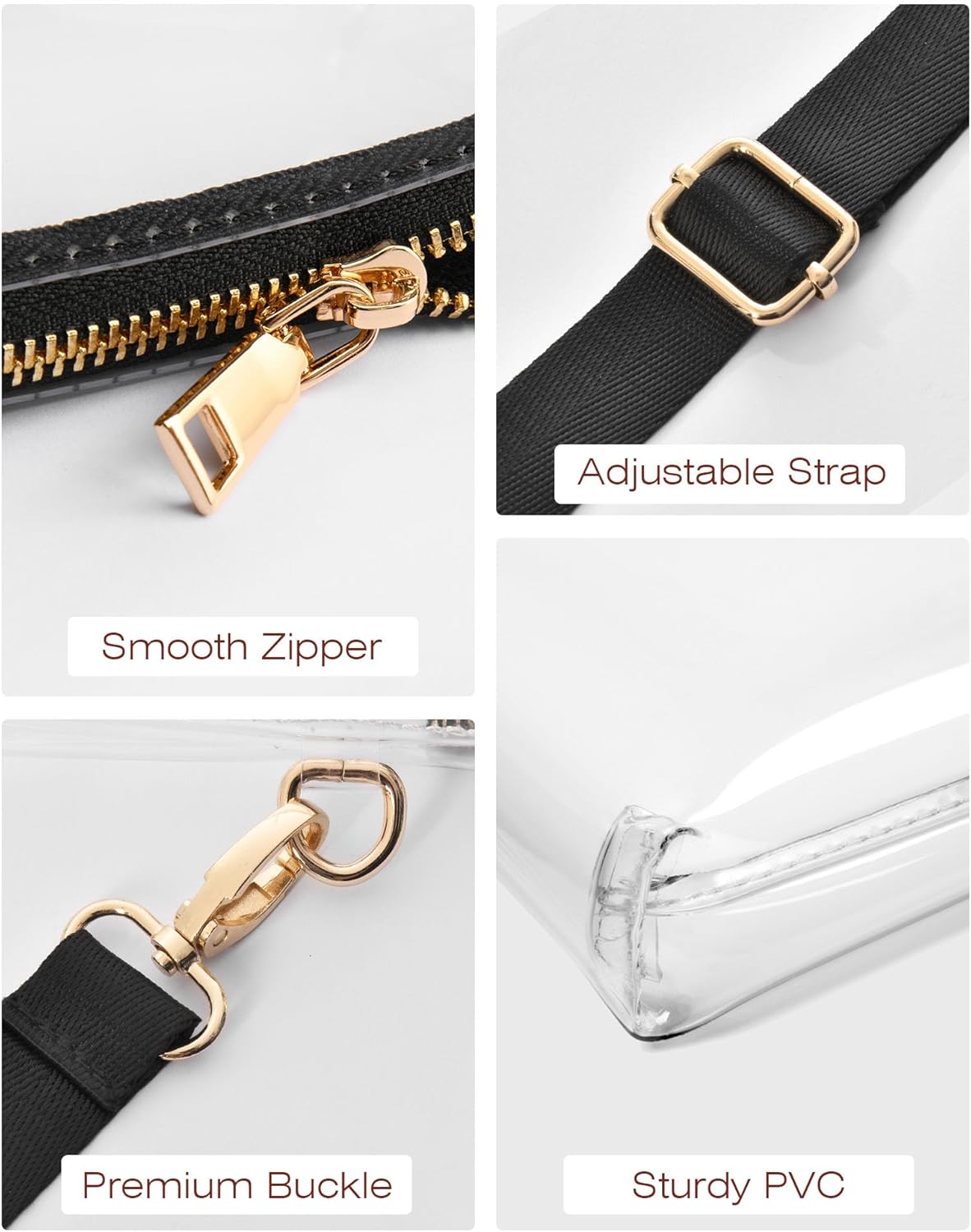 Clear Purse for Women Stadium Approved, Clear Bag for Stadium Events with Zipper, Crossbody Bag for Concerts Sports