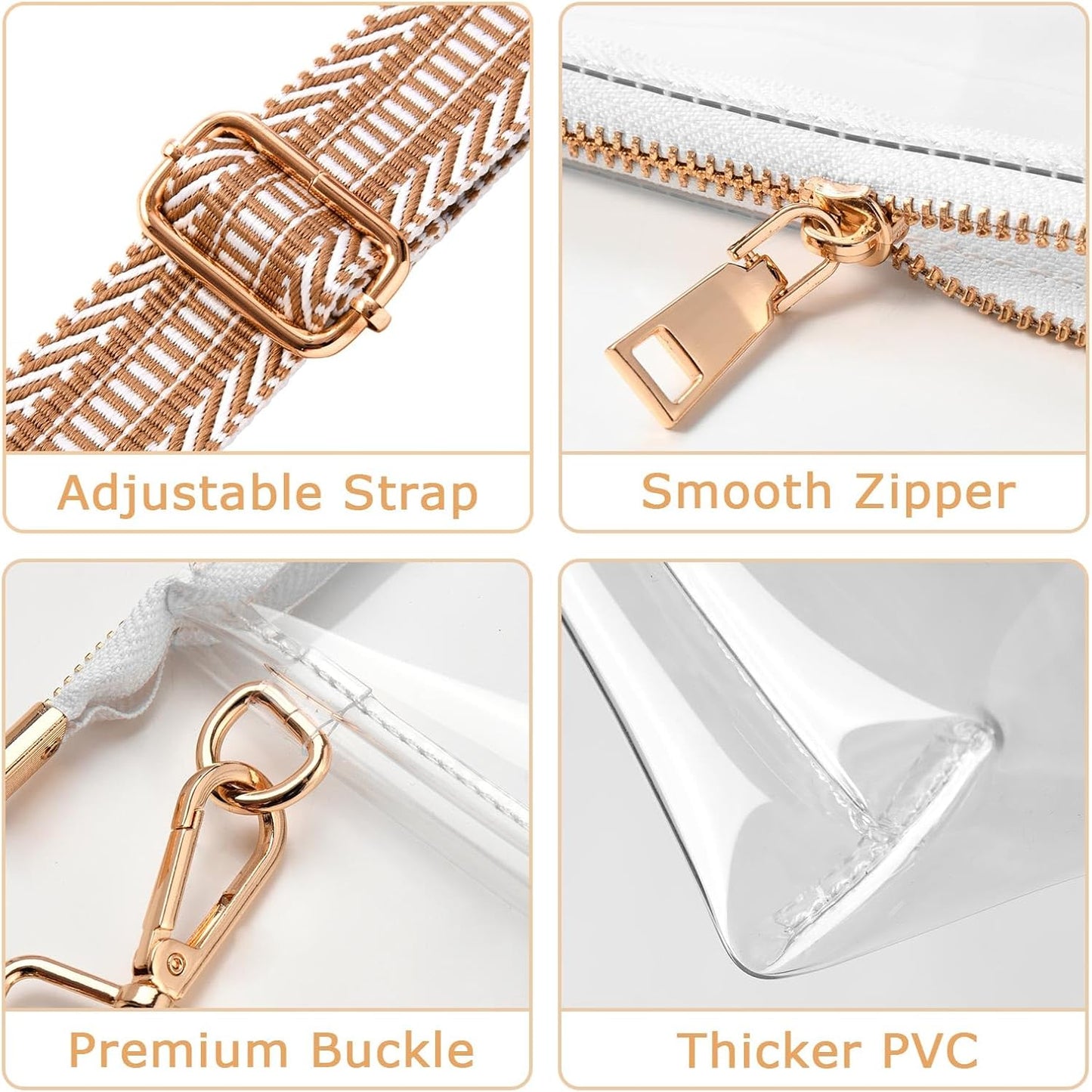 Clear Purse for Women - Stadium Approved + Clear Bag for Events with Zipper, Crossbody Bag for Concerts