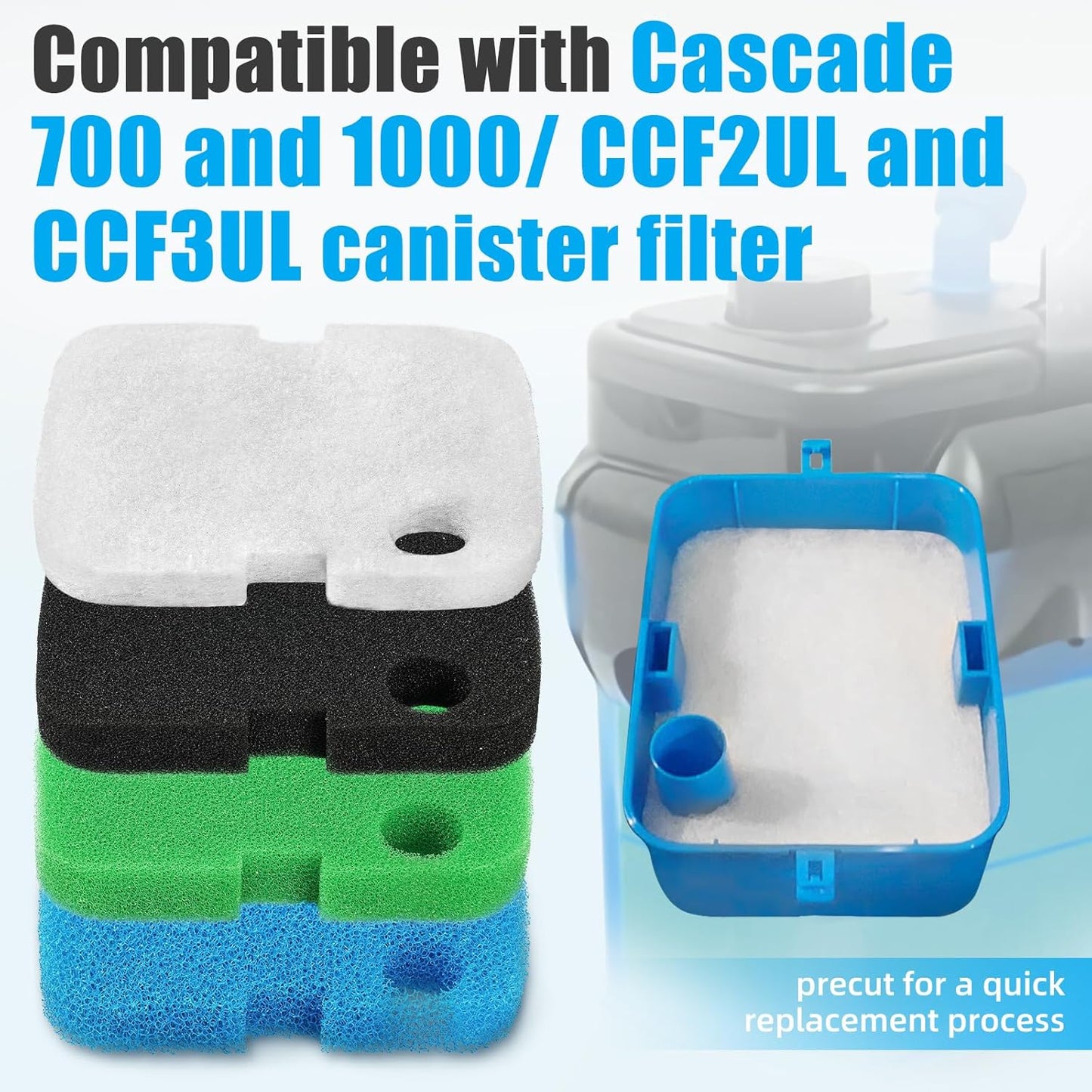 Replacement Canister Filter Pads Compatible with Cascade 700/1000 CCF2UL/CCF3UL  Aquarium Floss Media