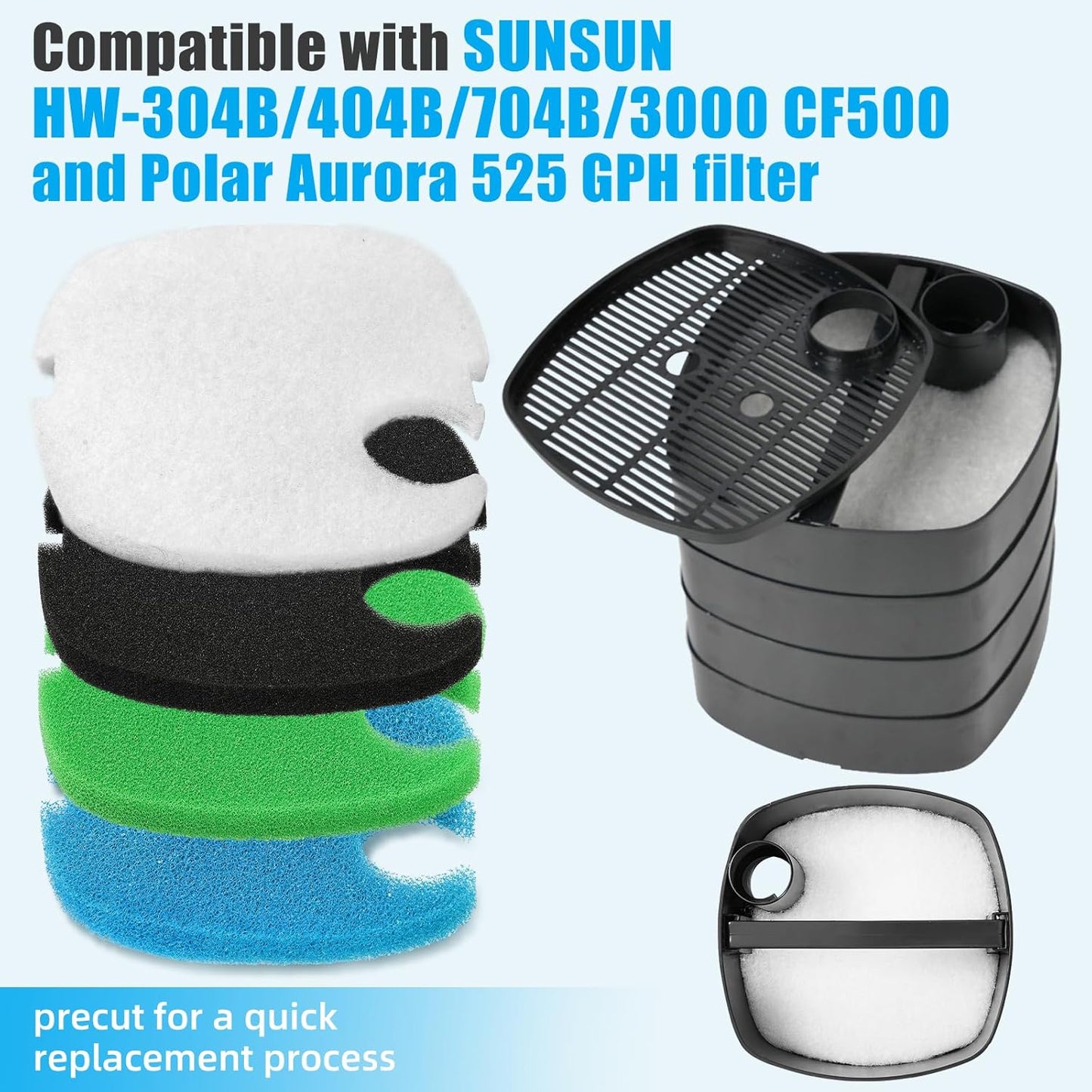 Replacement Canister Filter Pads Compatible with SUNSUN HW-304B/404B/704B/3000 CF500 Aquarium Filter Media  Floss