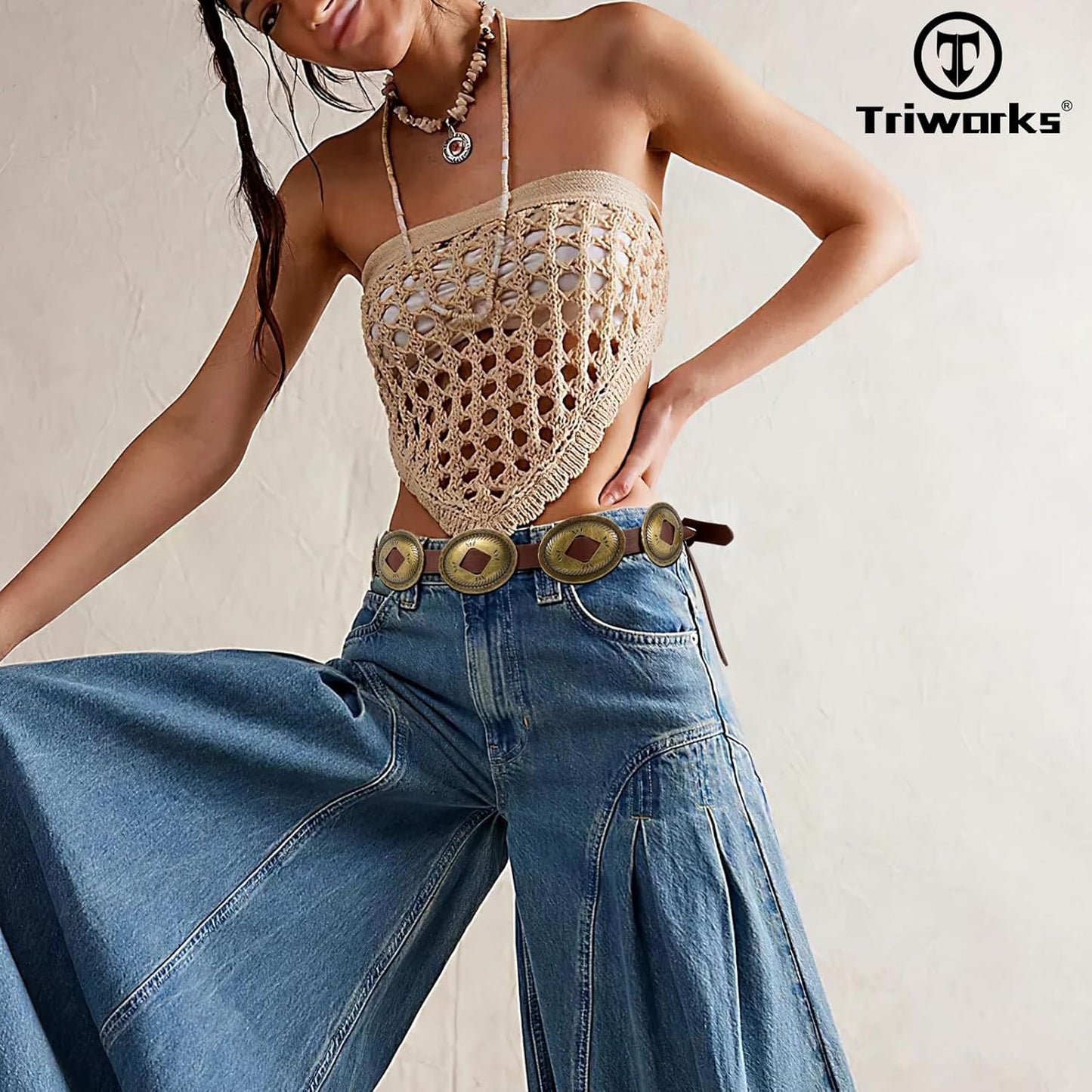 Western Belts for Woman Oval Concho Belt Cowgirl Belt Boho Disc Belt Buckle for Dress Jeans Country Concert Outfit