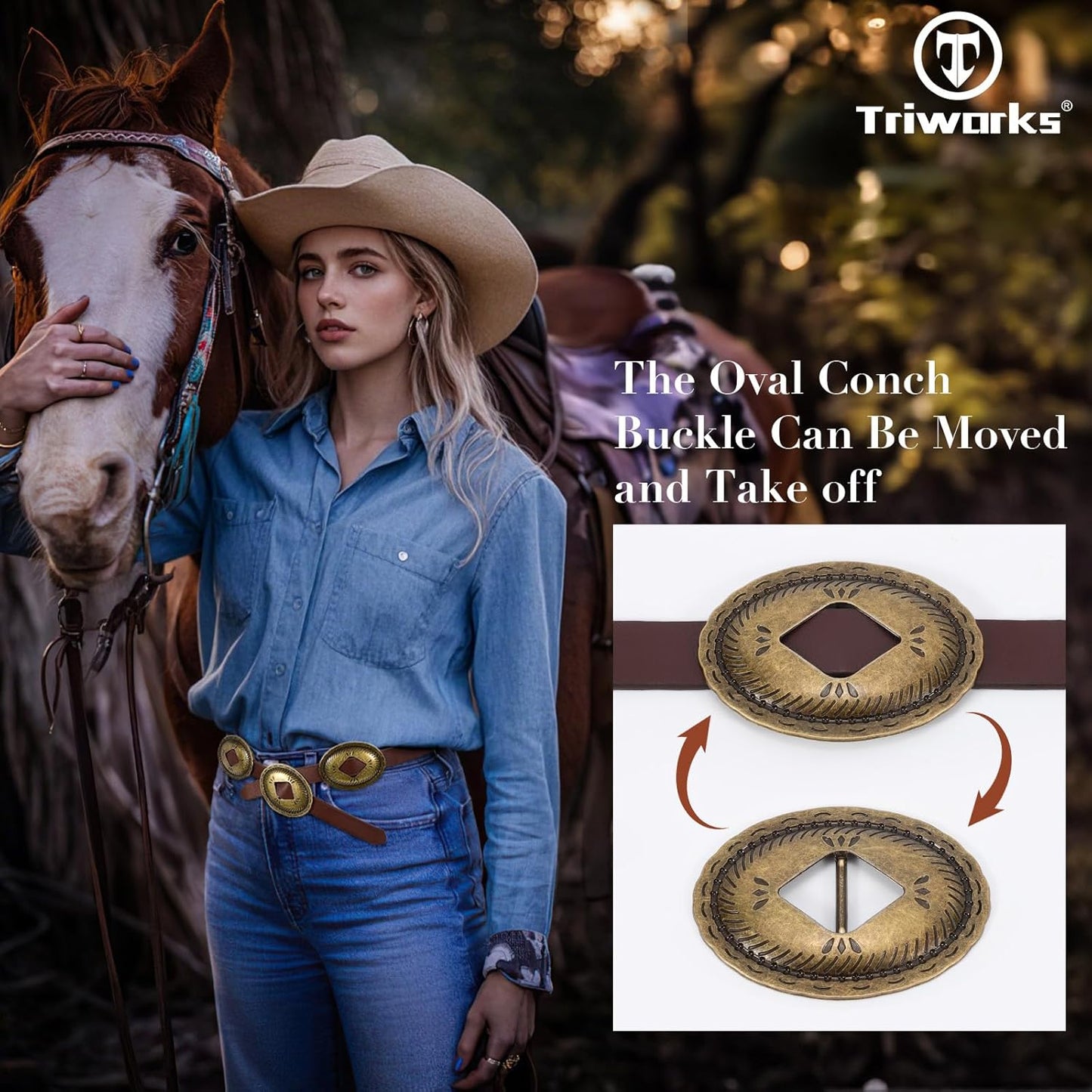 Western Belts for Woman Oval Concho Belt Cowgirl Belt Boho Disc Belt Buckle for Dress Jeans Country Concert Outfit