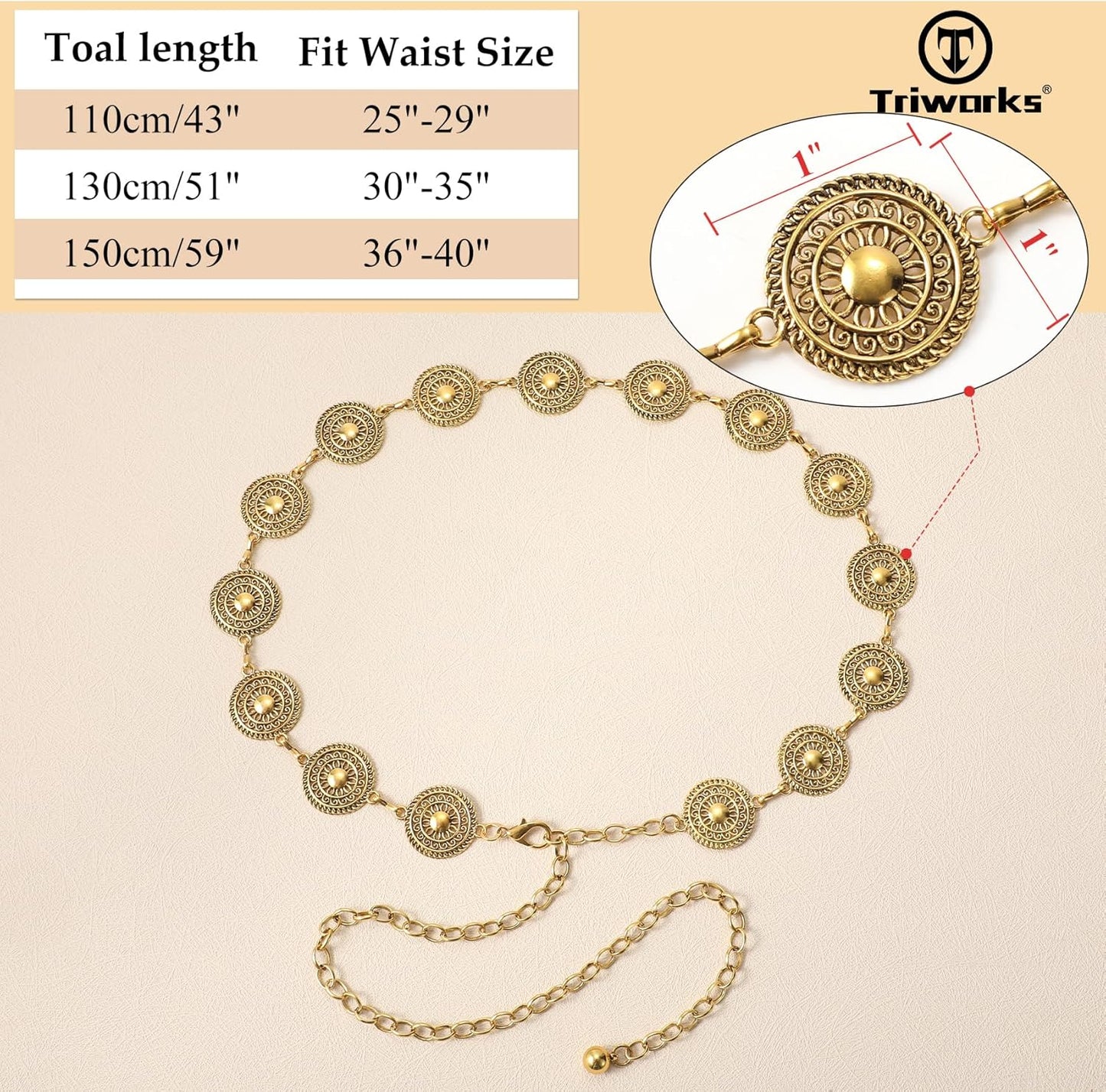 Metal Concho Belt for Women Western Cowgirl Waist Chain Belts for Dresses Jeans Country Concert Outfit Belt