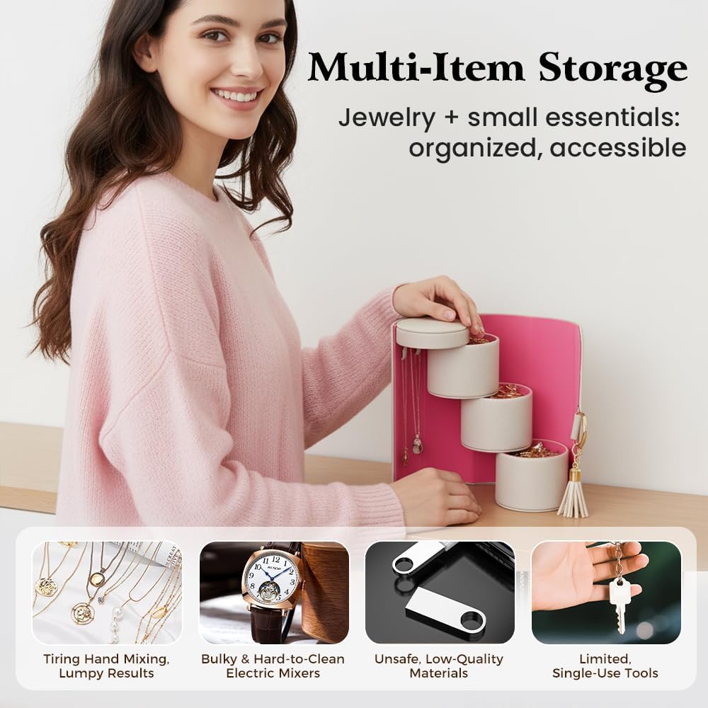Travel Jewelry Case, 3-Layer Rotating Jewelry Organizer with Secure Snaps, Portable PU Leather Jewelry Storage Box for Necklaces Earrings Rings, Gift-Ready Design for Daily e & Travel (Dark Green)