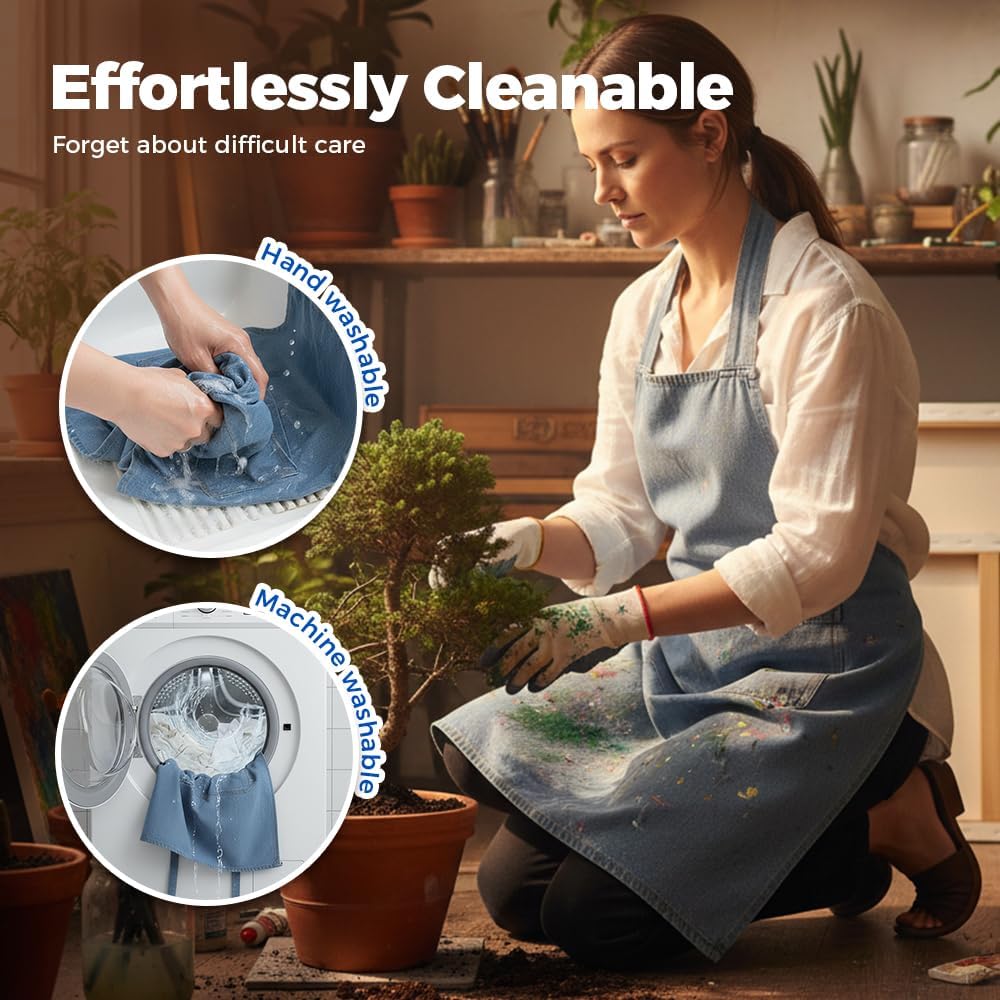 Lightweight Cotton Denim Apron with Front Pocket, Adjtable Bib Apron for Men Women Chef Apron, Kitchen Apron