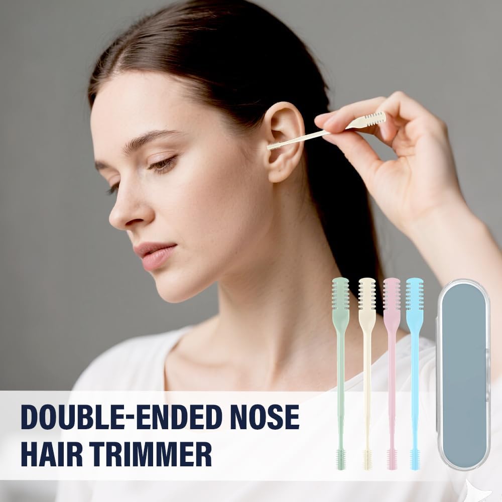Nasal Hair Cutter, 2025 Double-Sided Nose Hairs Removal, Manual 360° Rotating Nostril Hair Removal Tool, Manual Nose Hairs Cutter, Nasal Hair Trimmer with Ear Picker for Women Men (Beige, 3PCS)