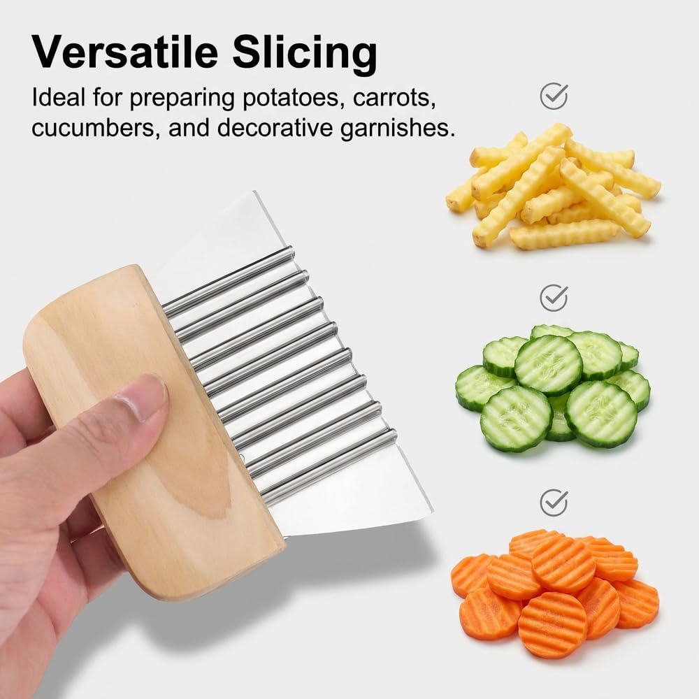 Large Crinkle Cutter French Fry Cutter, Stainless Steel Wavy Slicer with Comfortable Handle, 2026 New Wavy Chopper for Potatoes, Carrots, Vegetables & Fruits (1PC)