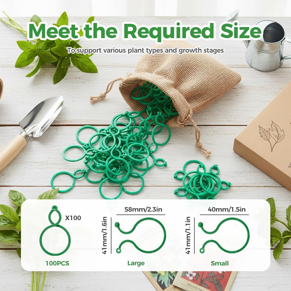 Plant Support Clips for Climbing Plants, Reable Garden Plant Support Plastic Clips for Tomatoes, Vines & Climbing Plants, Plant Fixing Clips for Vegetables, Fruits & Flowers (100, Green Large)