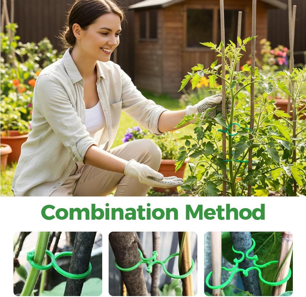 Plant Support Clips for Climbing Plants, Reable Garden Plant Support Plastic Clips for Tomatoes, Vines & Climbing Plants, Plant Fixing Clips for Vegetables, Fruits & Flowers (100, Green Large)