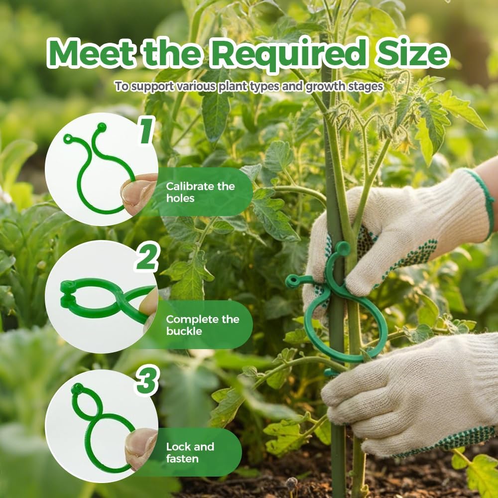 Plant Support Clips for Climbing Plants, Reable Garden Plant Support Plastic Clips for Tomatoes, Vines & Climbing Plants, Plant Fixing Clips for Vegetables, Fruits & Flowers (100, Green Large)
