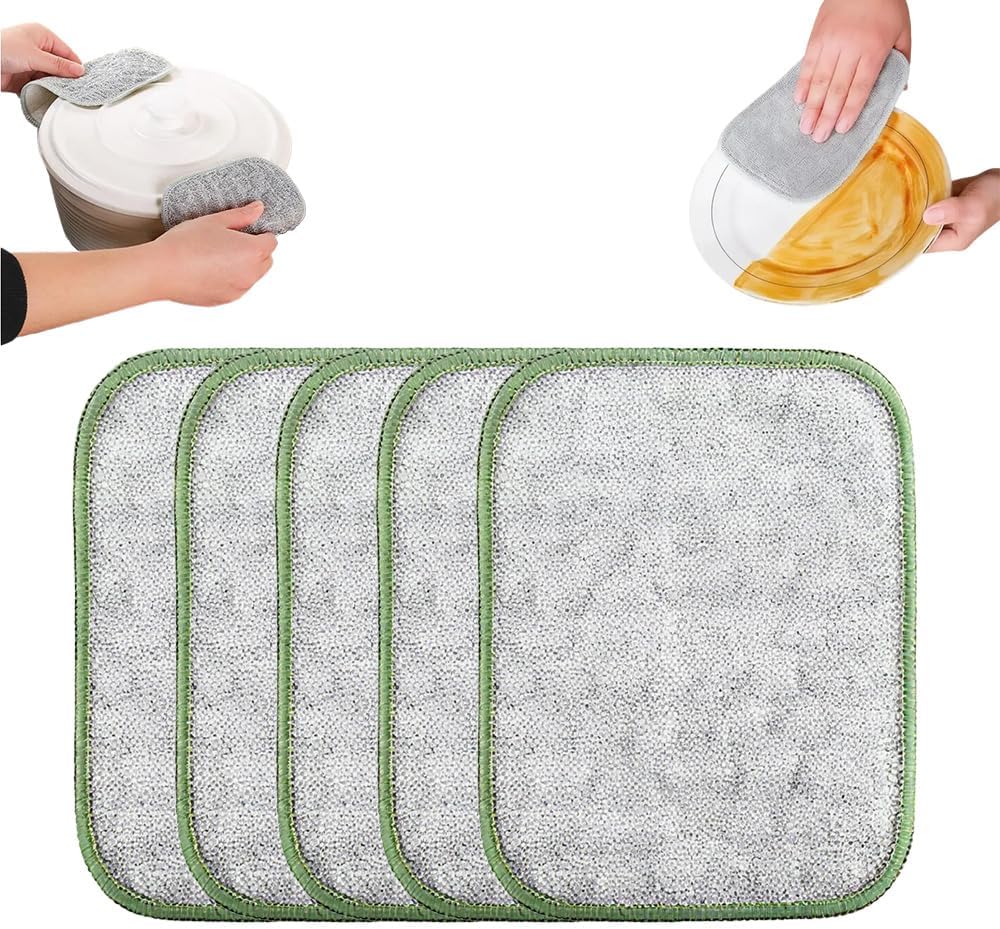 Multipurpose Wire Dishwashing Rags for Wet and Dry, Wire Scrubber Cloths for Kitchen, Reable Wire Miracle Cleaning Cloths, Non-Scratch Cleaning Cloth for Pots, Pans, Sinks, Grills (5 PCS)