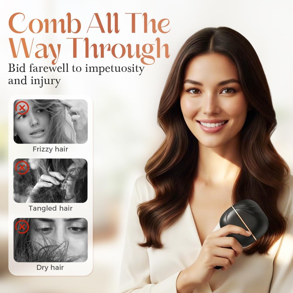 Mini Hair Straightener, Rechargeable & Cordless 3-Temp Hot Brh, Portable Styler for Smoothing, Volumizing & Straightening, Perfect for Travel, Home, On-The-Go (Pink)