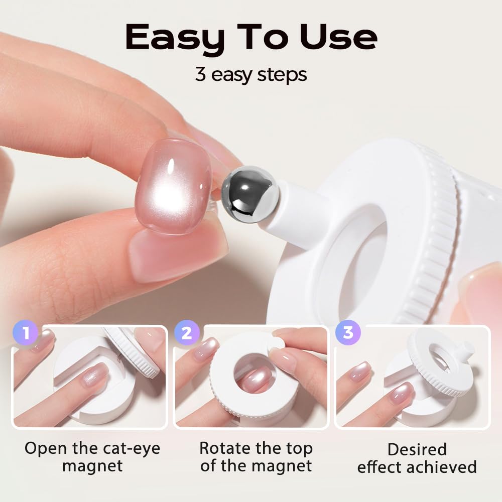 2026 New Rotating Cat Eye Magnet, Beginner-Friendly Nail Tool with Magnetic Force, Easy DIY Glossy Cat Eye Effect (Pink - Steel Ball)