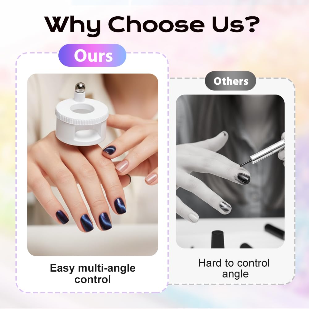 2026 New Rotating Cat Eye Magnet, Beginner-Friendly Nail Tool with Magnetic Force, Easy DIY Glossy Cat Eye Effect (Pink - Steel Ball)