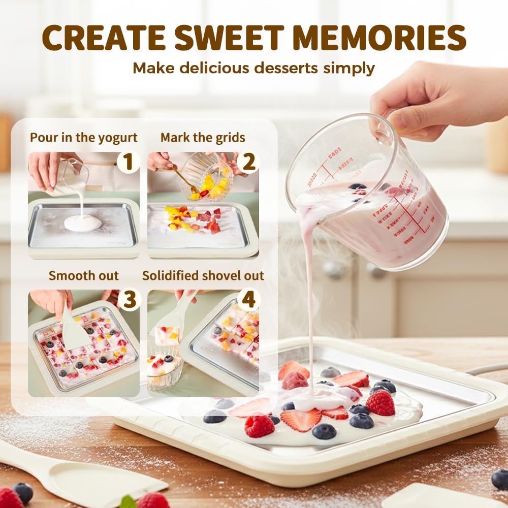Rolled Ice Cream Maker Kit, 2026 New Stainless Steel Freeze Plate with 2 Scrapers, DIY Stir Fried Ice Cream Tray for Homemade Desserts, Perfect for Family Fun & Parties (White)