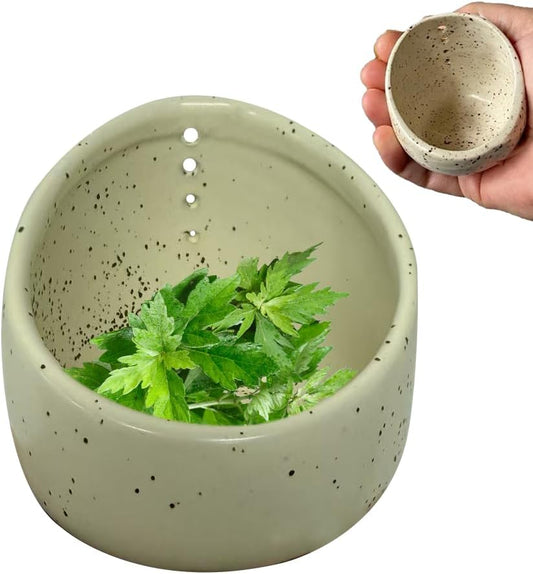Pottery Herb Stripper Bowl, 2025 New Handmade Ceramic Herb Stripper Different Round Hole Sizes, Suitable for Peeling Off The Leafy of Cilantro, Rosemary etc (Style A)
