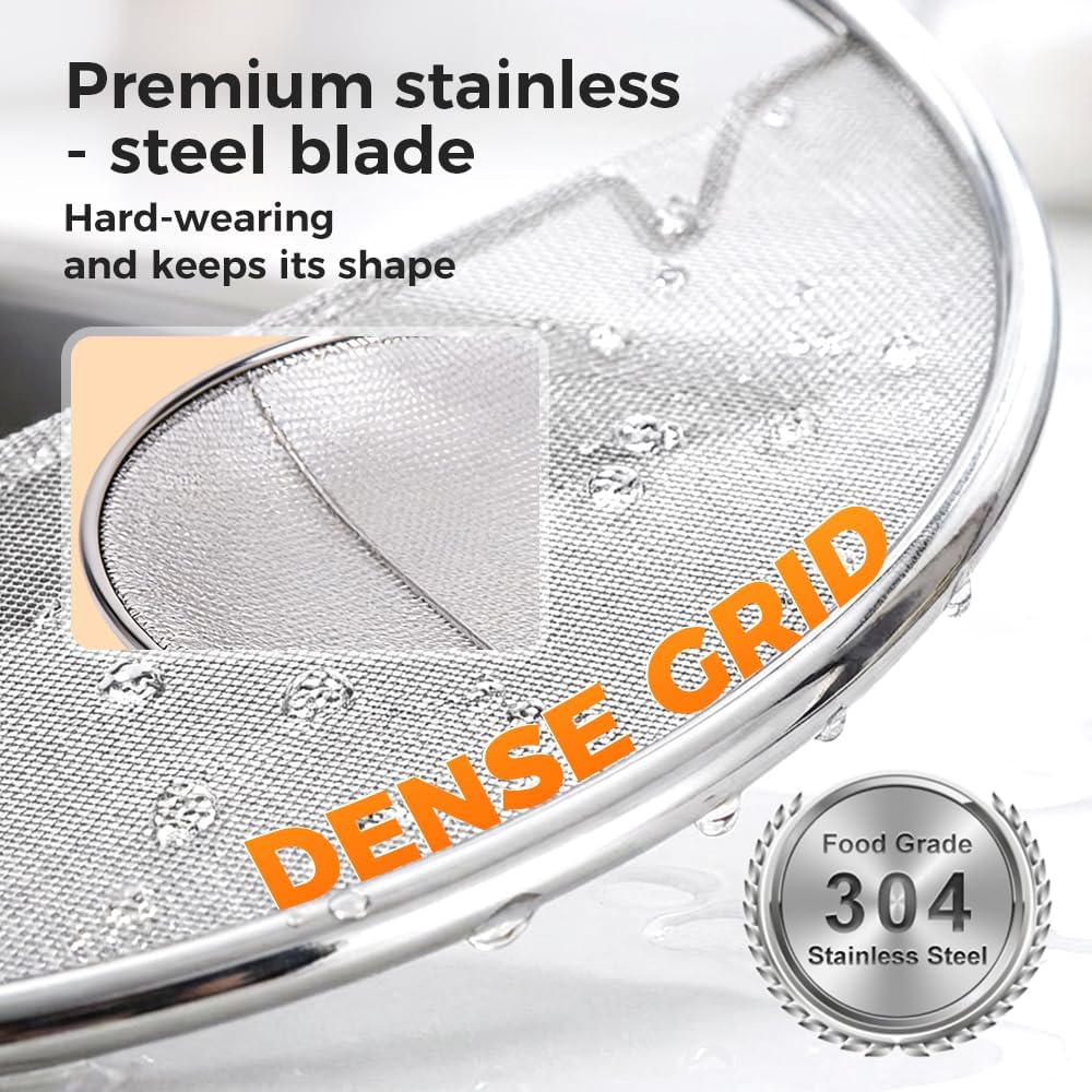 Stainless Steel Grease Splatter Guard, Large Fine Mesh Splatter Screen with Comfort Handle for Frying Pans & Cooking Pots, Fine Mesh Cover, Shield from Grease & Oil (Large)