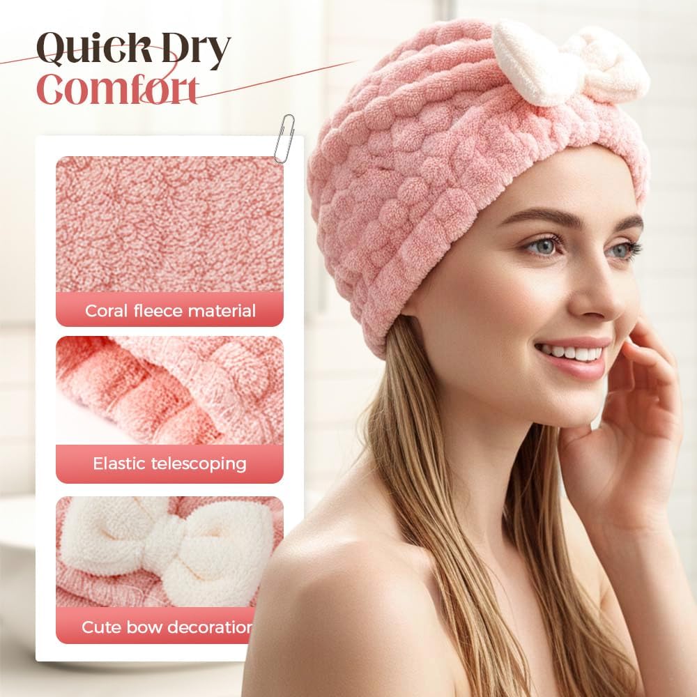 Super Absorbent Hair Towel Wrap for Women, 2026 Upgraded Microfiber Hair Towel, Quick Drying, Soft & Lightweight, Hair Turban Wrap with Bow for Wet Hair (White)