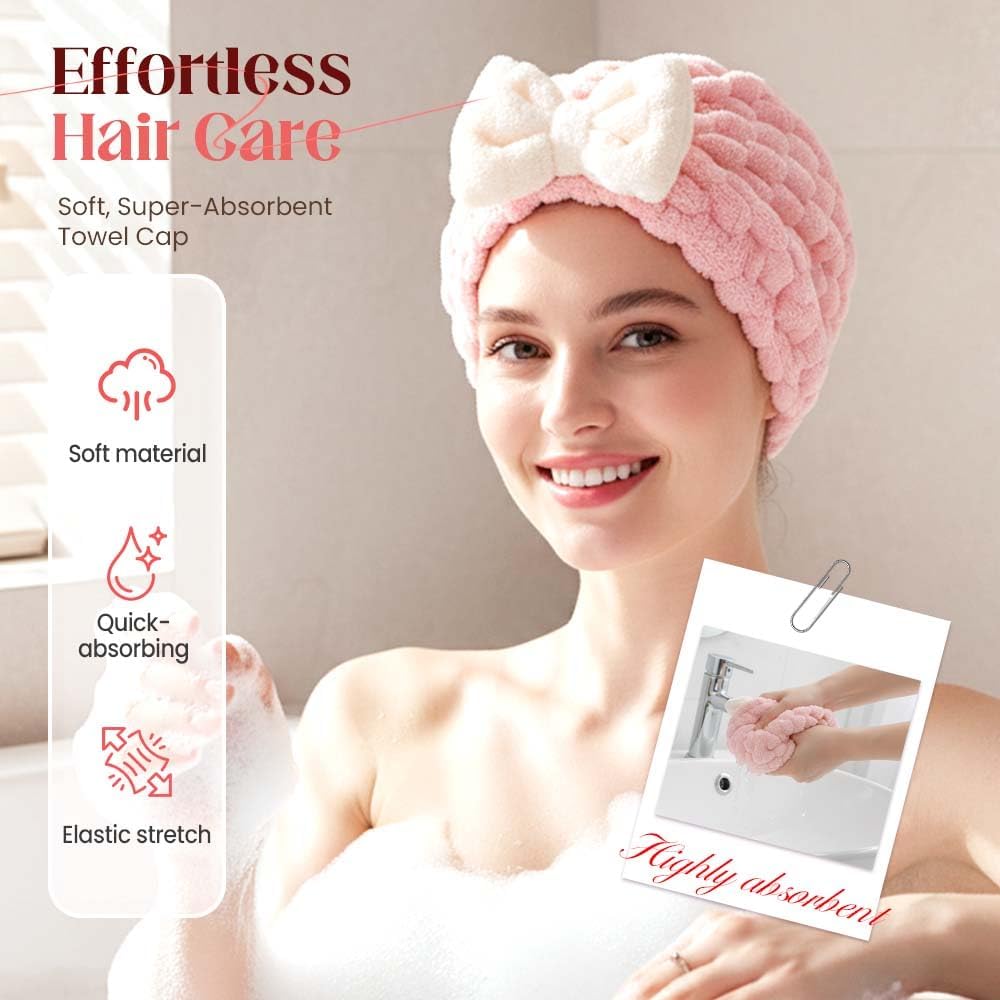 Super Absorbent Hair Towel Wrap for Women, 2026 Upgraded Microfiber Hair Towel, Quick Drying, Soft & Lightweight, Hair Turban Wrap with Bow for Wet Hair (White)