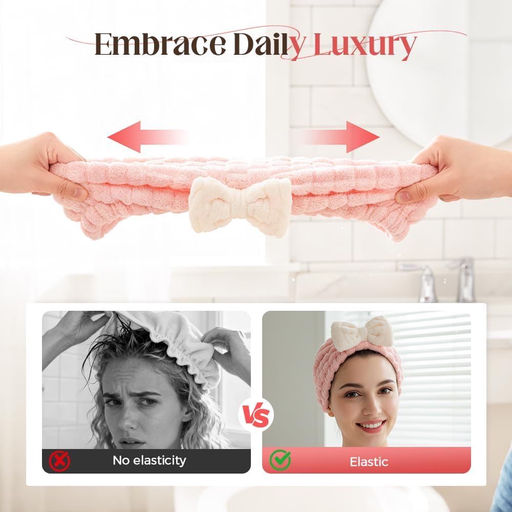 Super Absorbent Hair Towel Wrap for Women, 2026 Upgraded Microfiber Hair Towel, Quick Drying, Soft & Lightweight, Hair Turban Wrap with Bow for Wet Hair (White)