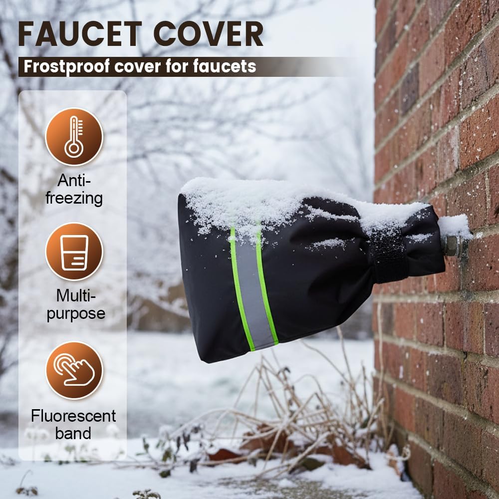 Outdoor Faucet Covers for Winter Freeze Protection, 9.8" x 6.3" Reable Waterproof Insulated Spigot Covers, Easy-toe Hose Bib Socks for Outdoor Faucets, Pipes & Spigots (Green, 2 PCS)