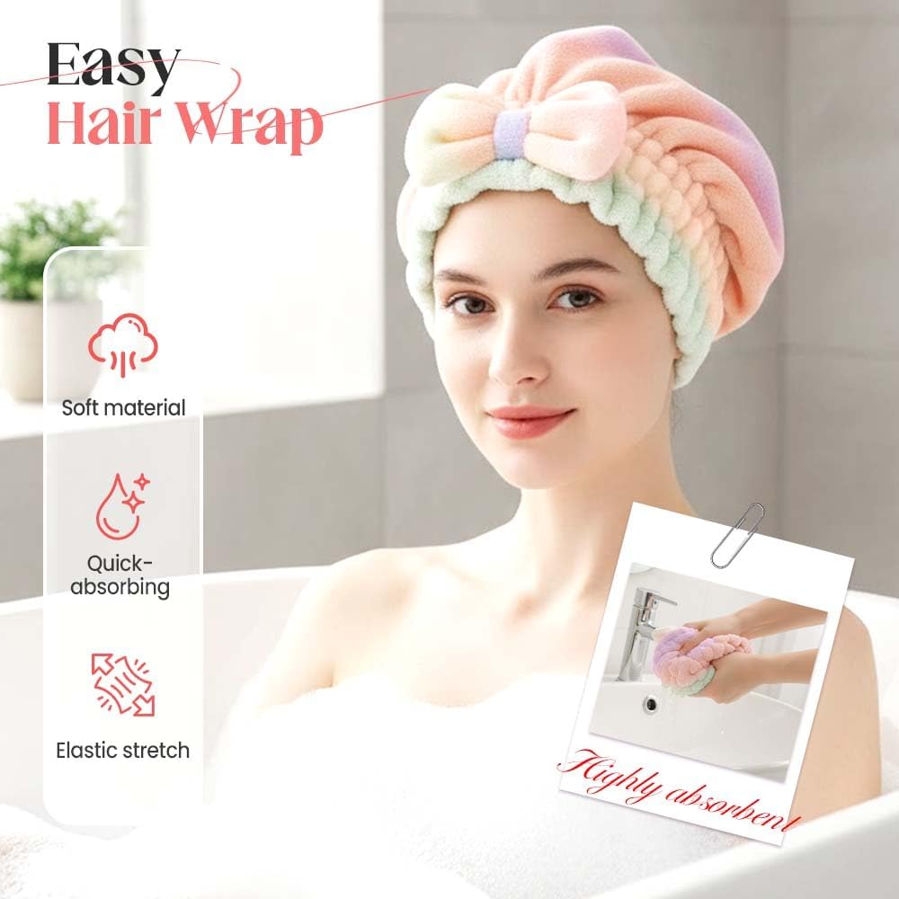 2Pcs Super Absorbent Hair Towel Wrap for Wet Hair, Microfiber Hair Drying Caps, Soft and Fast Drying Hair Towel for Home (Kit)
