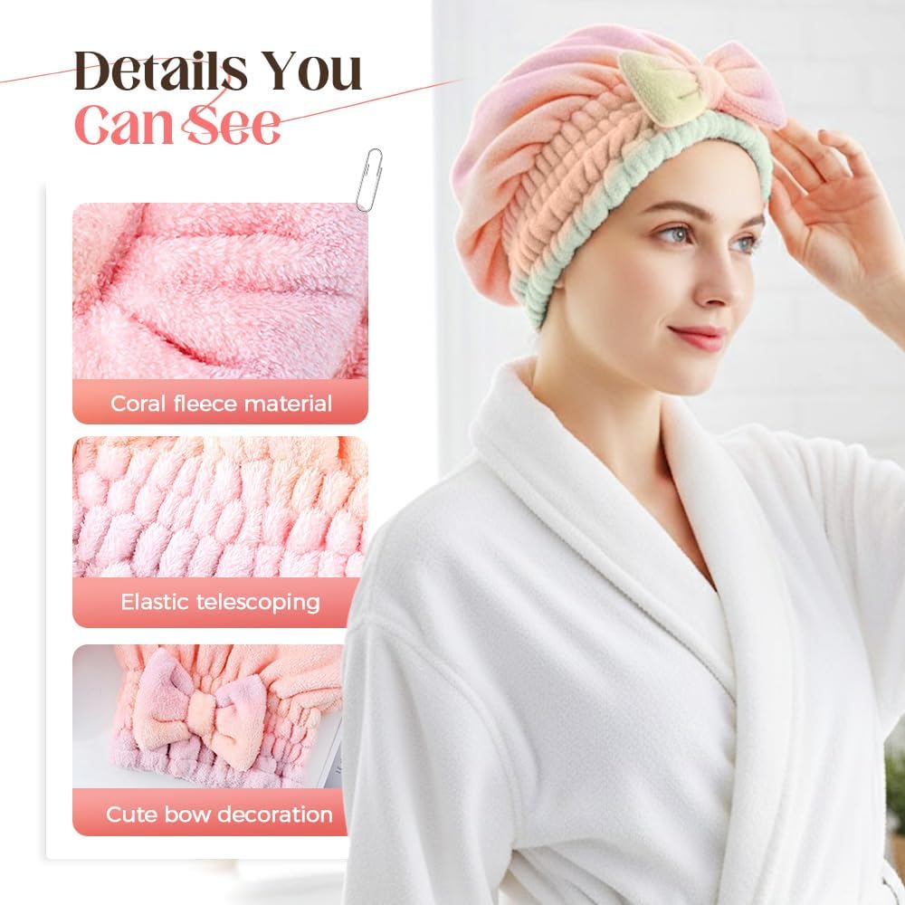 2Pcs Super Absorbent Hair Towel Wrap for Wet Hair, Microfiber Hair Drying Caps, Soft and Fast Drying Hair Towel for Home (Kit)