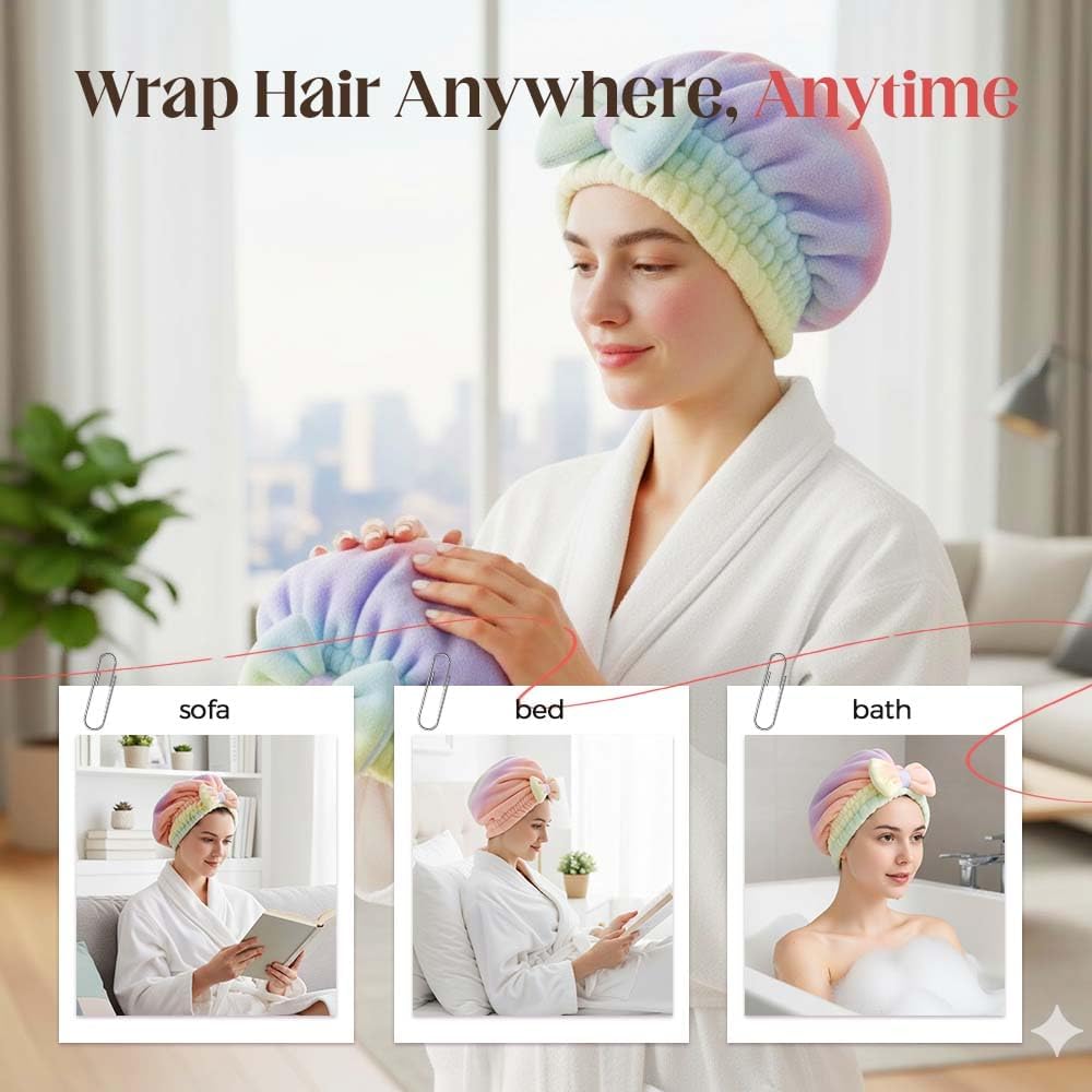 2Pcs Super Absorbent Hair Towel Wrap for Wet Hair, Microfiber Hair Drying Caps, Soft and Fast Drying Hair Towel for Home (Kit)