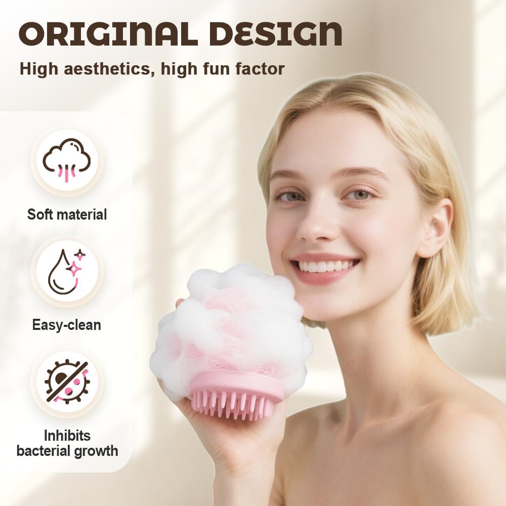 Super Soft Sunflower Bath Ball, 2025 New 2-in-1 Sunflower Bath Ball with Sponge Cleaning Brh, Mesh Bath Sponge for Women Men Shower (Pink+Blue)