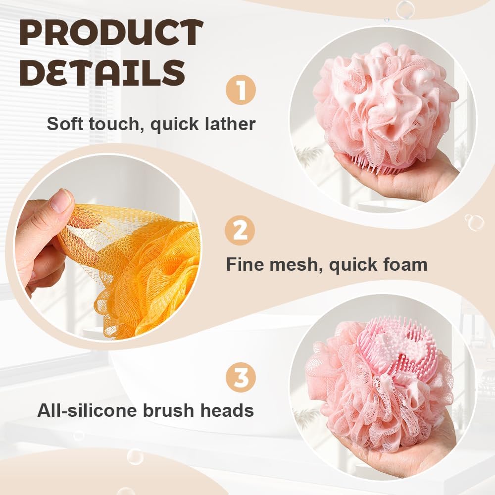 Super Soft Sunflower Bath Ball, 2025 New 2-in-1 Sunflower Bath Ball with Sponge Cleaning Brh, Mesh Bath Sponge for Women Men Shower (Pink+Blue)