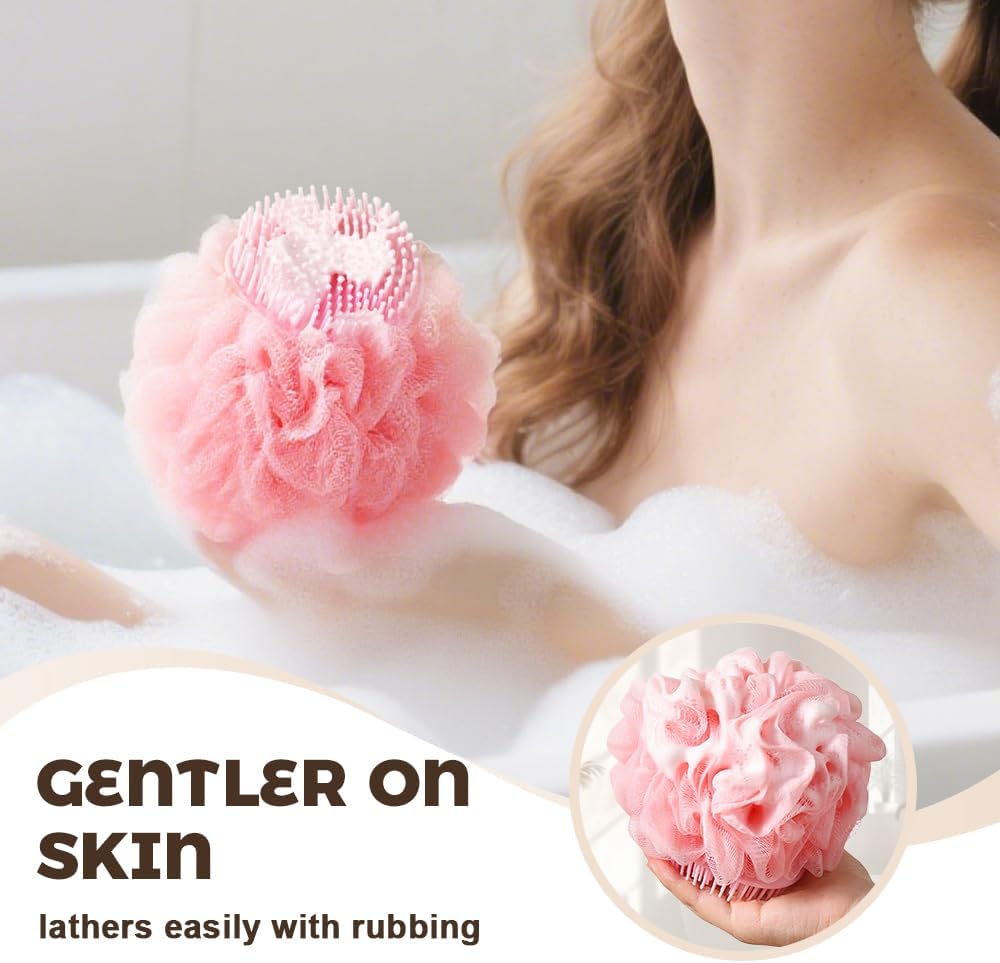 Super Soft Sunflower Bath Ball, 2025 New 2-in-1 Sunflower Bath Ball with Sponge Cleaning Brh, Mesh Bath Sponge for Women Men Shower (Pink+Blue)
