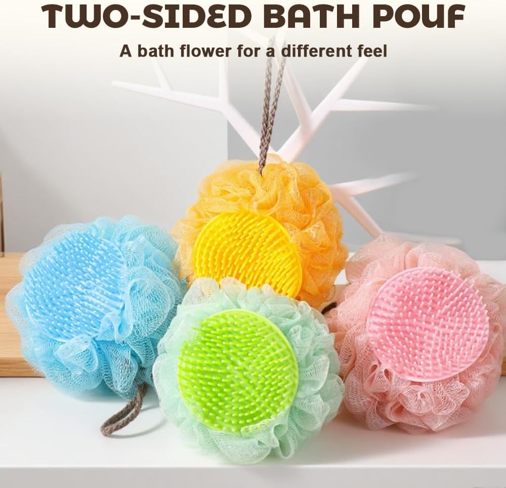 Super Soft Sunflower Bath Ball, 2025 New 2-in-1 Sunflower Bath Ball with Sponge Cleaning Brh, Mesh Bath Sponge for Women Men Shower (Pink+Blue)