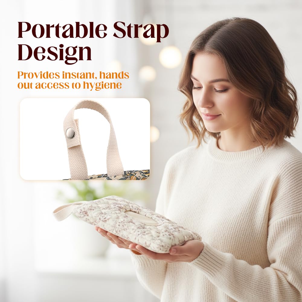 2 PCS Floral Quilted Baby Wipe Holder Pouch with Strap, Reable Portable Wipes Case for Stroller & Diaper Bag, Leak-Proof Travel Wipes Dispenser with Floral Pattern (Mix)