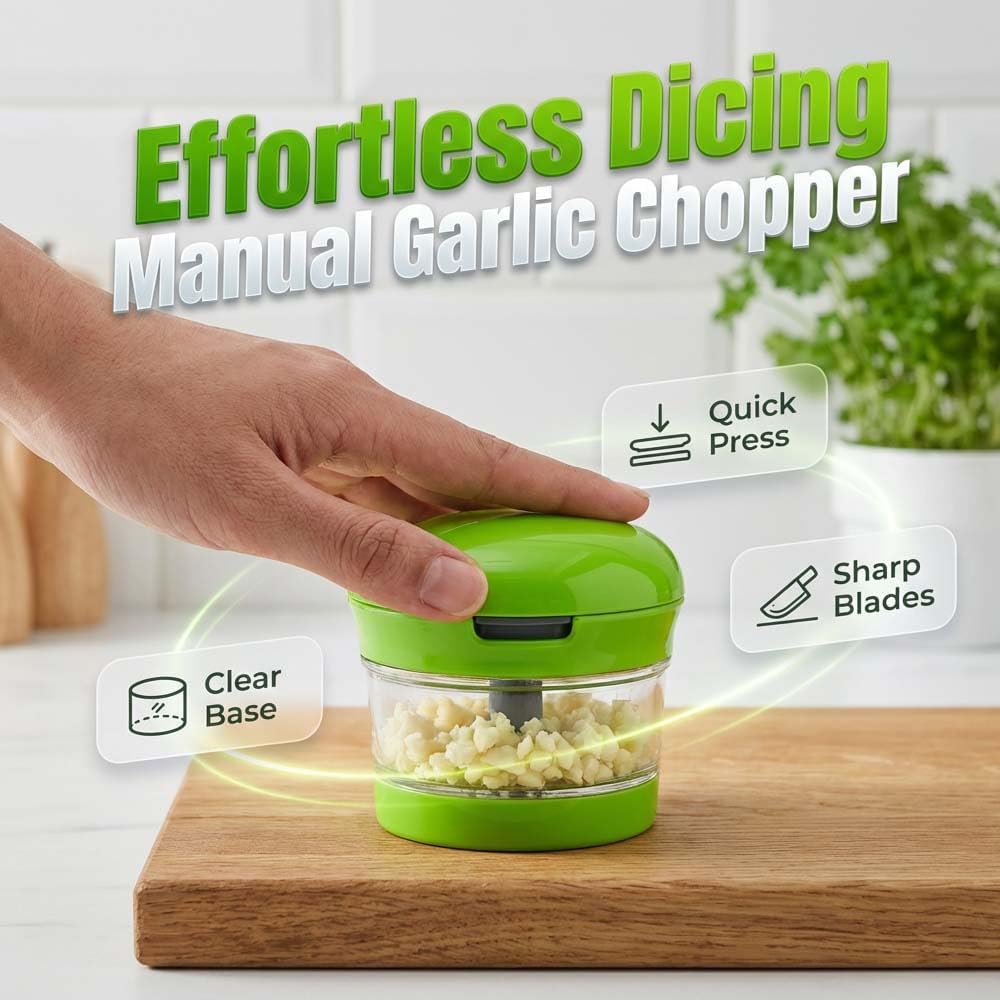 Mini Garlic Chopper and Press with Storage Container, Manual Garlic Mincer Crher Cutter, Premium Stainless Steel Blades, Handheld Compact Kitchen Gadget for Garlic, Ginger & Small Herbs (3PCS)