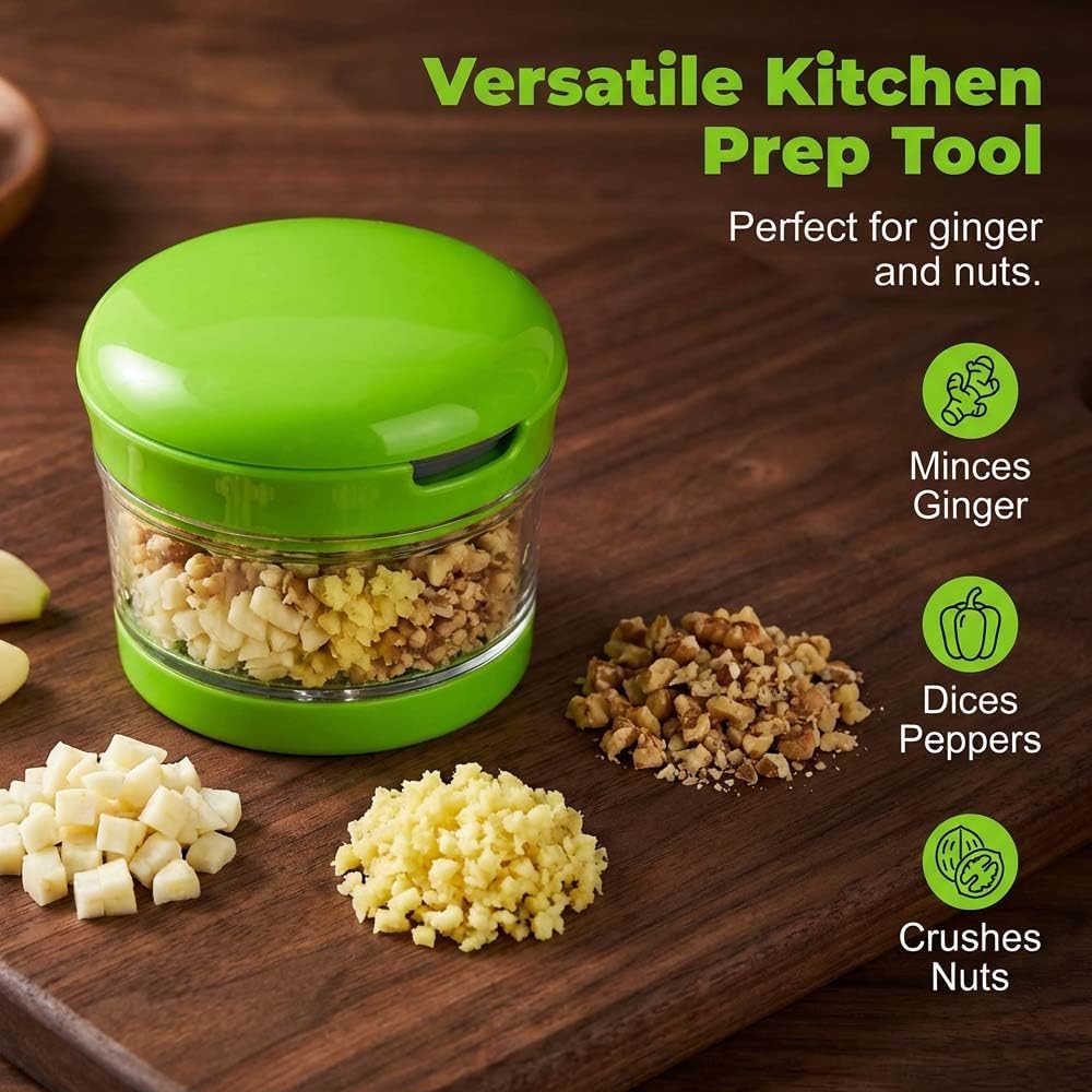 Mini Garlic Chopper and Press with Storage Container, Manual Garlic Mincer Crher Cutter, Premium Stainless Steel Blades, Handheld Compact Kitchen Gadget for Garlic, Ginger & Small Herbs (3PCS)