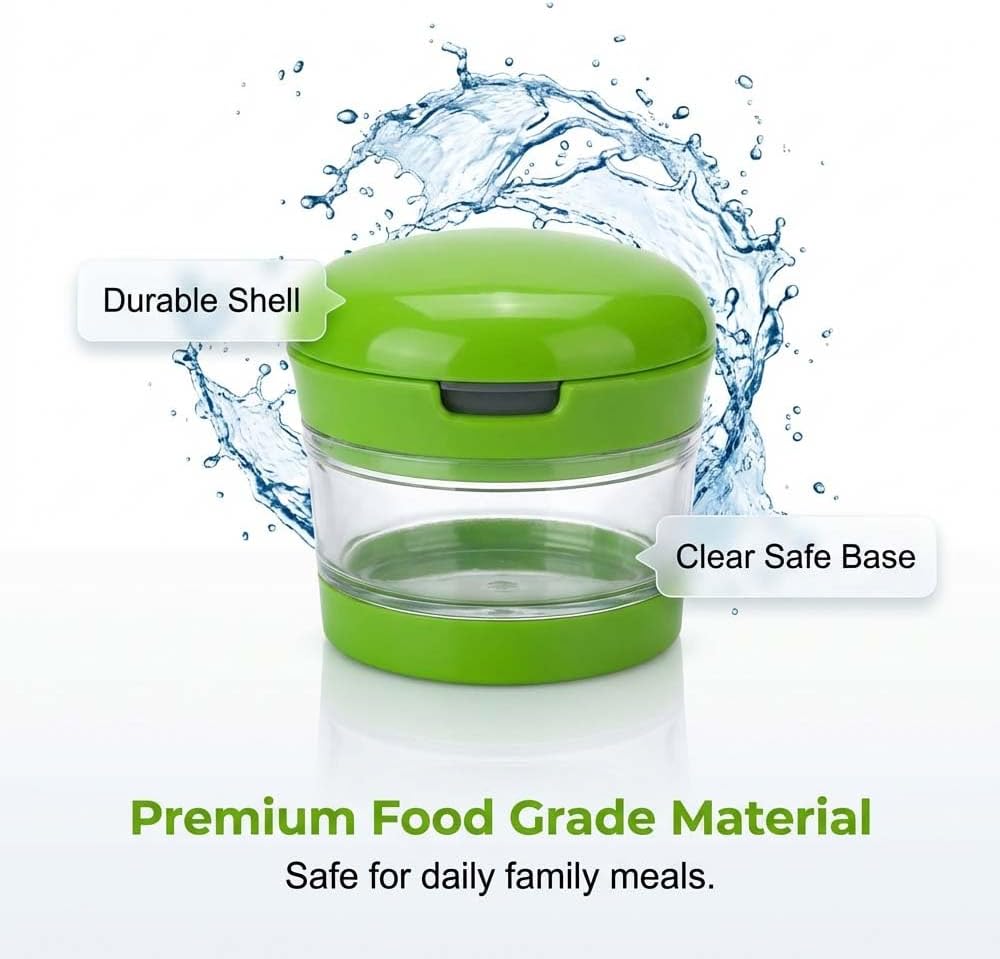Mini Garlic Chopper and Press with Storage Container, Manual Garlic Mincer Crher Cutter, Premium Stainless Steel Blades, Handheld Compact Kitchen Gadget for Garlic, Ginger & Small Herbs (3PCS)