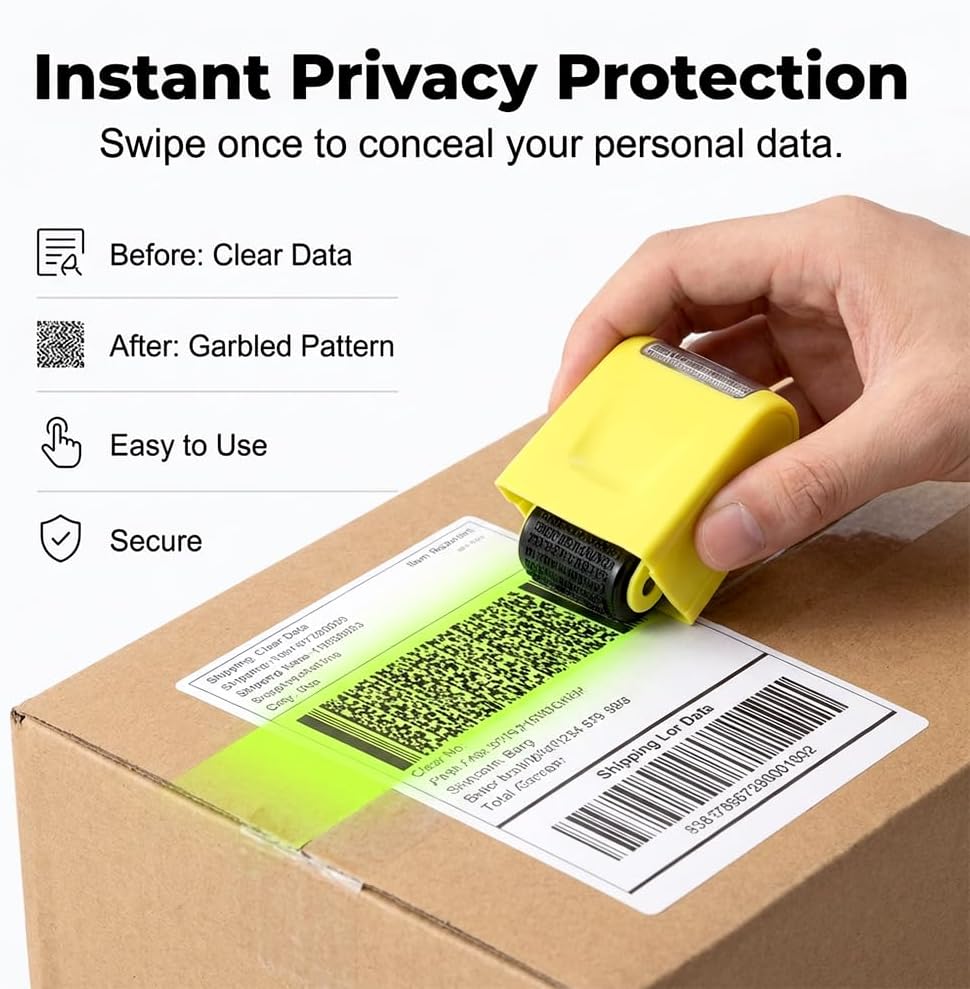 3PCS Identity Theft Protection Roller Stamp, Privacy Security Stamp for Confidential Information, Blackout Roller for Mail, Address, ID & Document Protection (Mix: Orange, Black, Green)