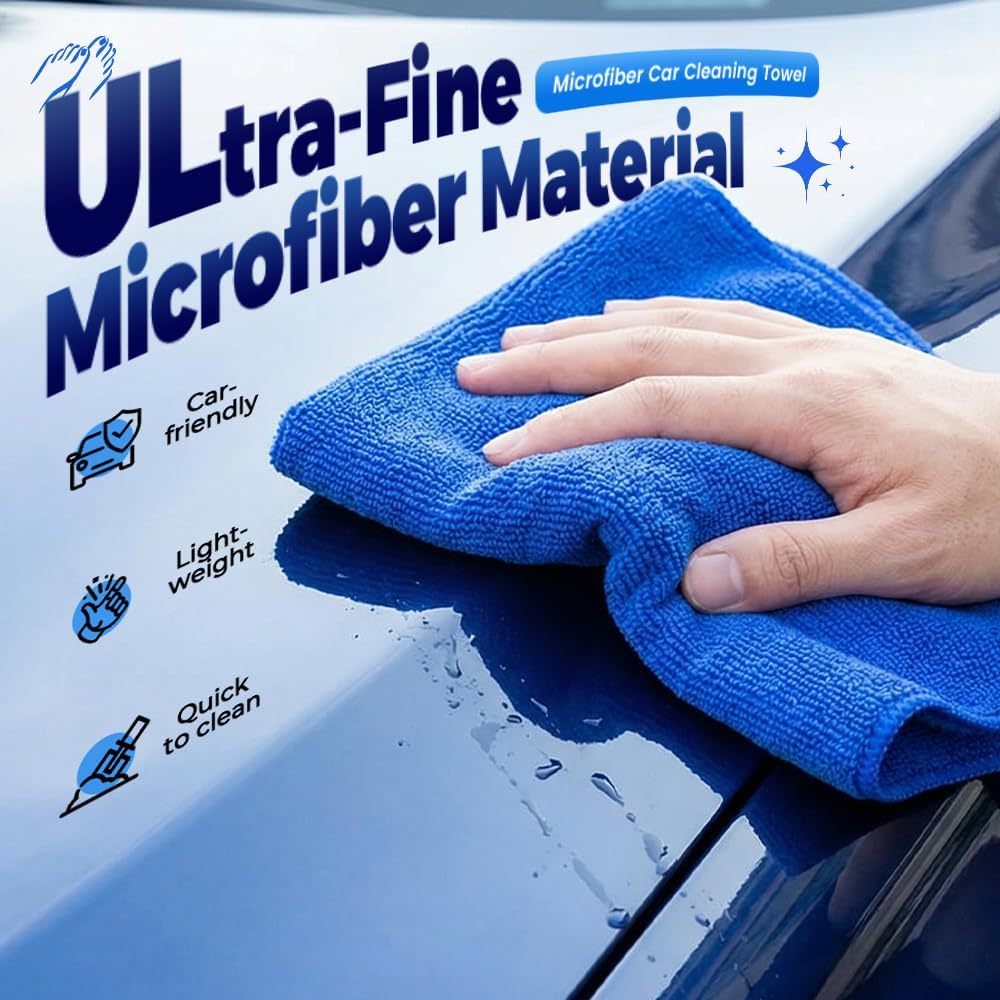 Microfiber Towels for Cars, Microfiber Cleaning Cloth, All-Purpose Microfiber Towels, Cleaning Rags for Cars, Hoe, Free from Streaks/Lint/Scratch, Blue, 12" x 12" (15-Pack)