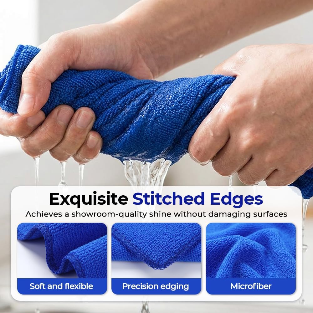 Microfiber Towels for Cars, Microfiber Cleaning Cloth, All-Purpose Microfiber Towels, Cleaning Rags for Cars, Hoe, Free from Streaks/Lint/Scratch, Blue, 12" x 12" (15-Pack)