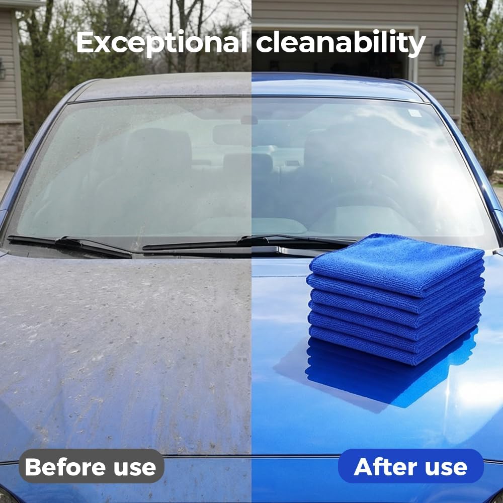 Microfiber Towels for Cars, Microfiber Cleaning Cloth, All-Purpose Microfiber Towels, Cleaning Rags for Cars, Hoe, Free from Streaks/Lint/Scratch, Blue, 12" x 12" (15-Pack)