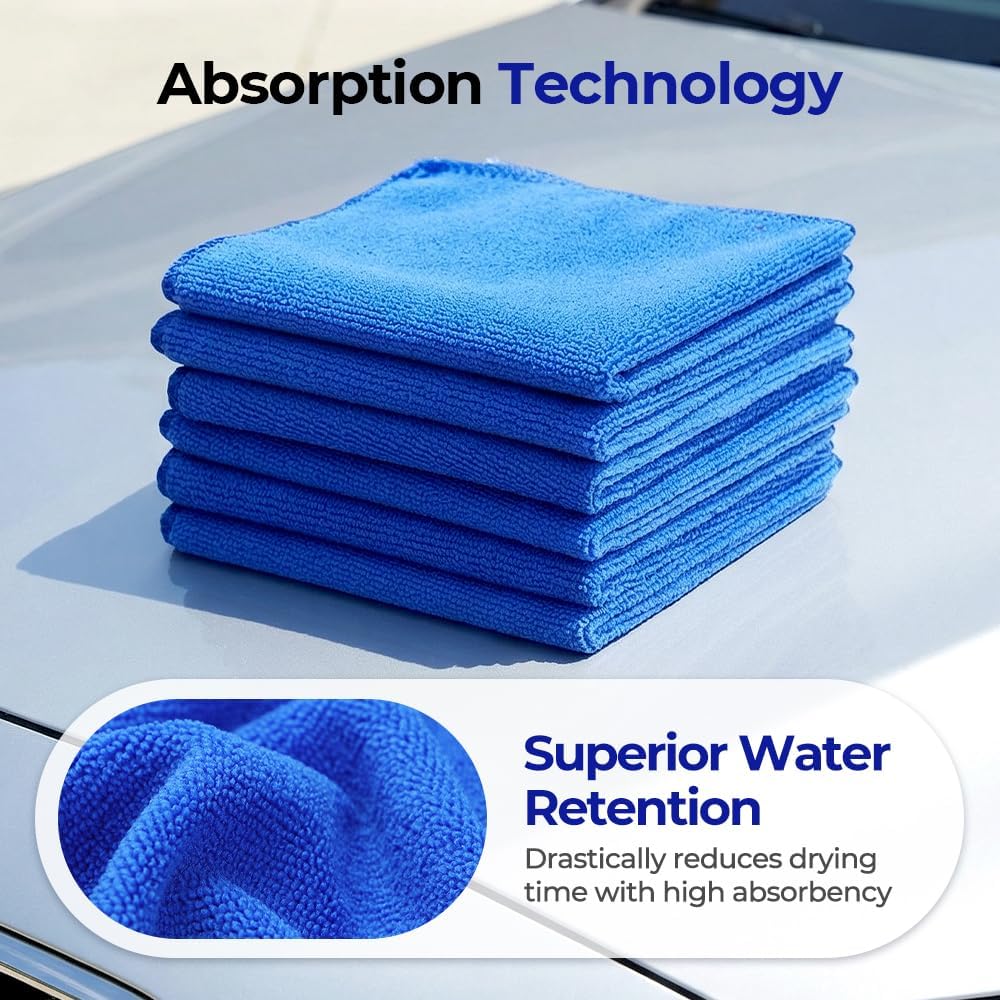 Microfiber Towels for Cars, Microfiber Cleaning Cloth, All-Purpose Microfiber Towels, Cleaning Rags for Cars, Hoe, Free from Streaks/Lint/Scratch, Blue, 12" x 12" (15-Pack)