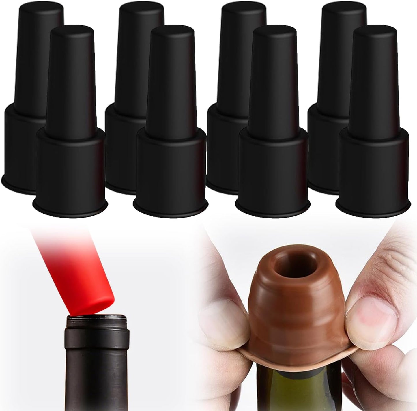 8 PCS Silicone Wine Stopper for Wine Bottles, Double-Layer Leakproof Seal, Reusable Sparkling Wine Bottle Stopper for Wine, Beer, Soda (Style D)